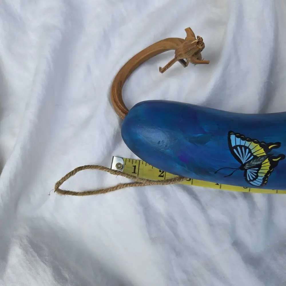 Handpainted Butterfly Hanging Gourd Birdhouse Blue Yellow Green Purple 16